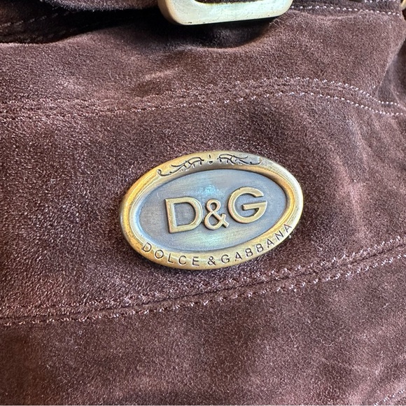 Vintage D&G Dolce & Gabbana Chocolate Brown Suede Bucket Shoulder Bag - Picture 4 of 8